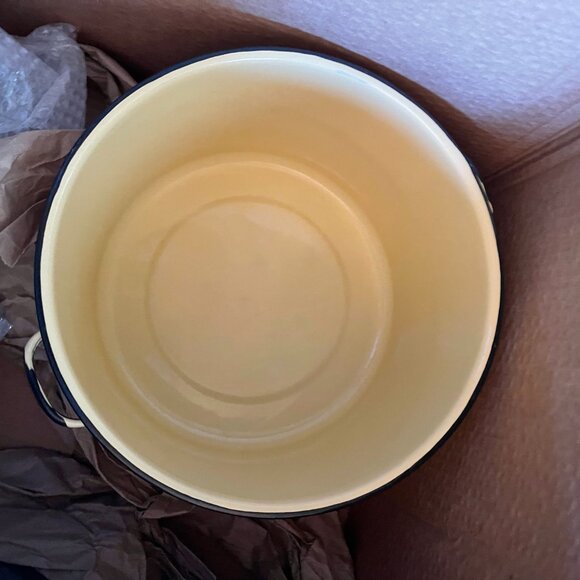 Vtg Enamelware Stock Pot Canning Butter Yellow Porcelain Enamel Lid Large 10 Qt - Picture 10 of 11